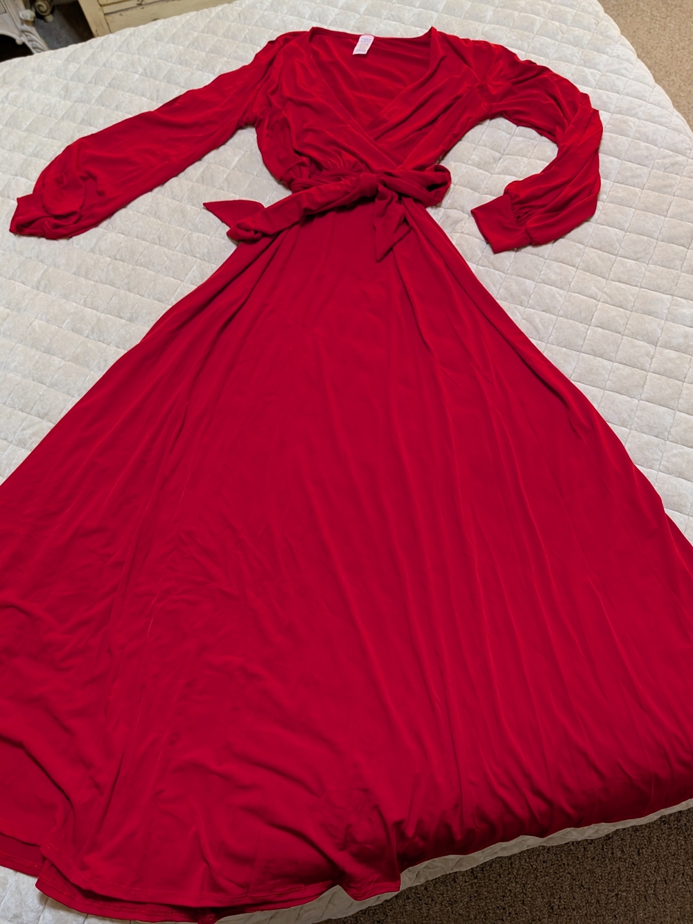 Source Unknown Red Wrap Maxi Dress with Waist Tie
